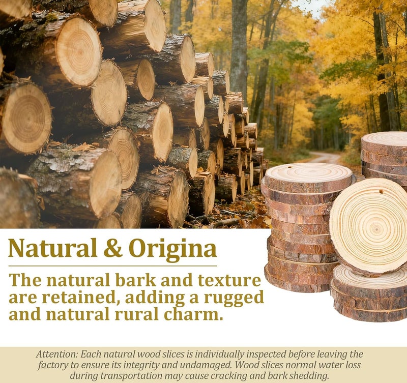 Timburst 30 PCS Natural Unfinished Wood Slices, 2.7" - 3.1" Wooden Rounds with Hole, Wood Circles for Crafts Doodle, Splice, Paint, Art, Decorate - Image 4